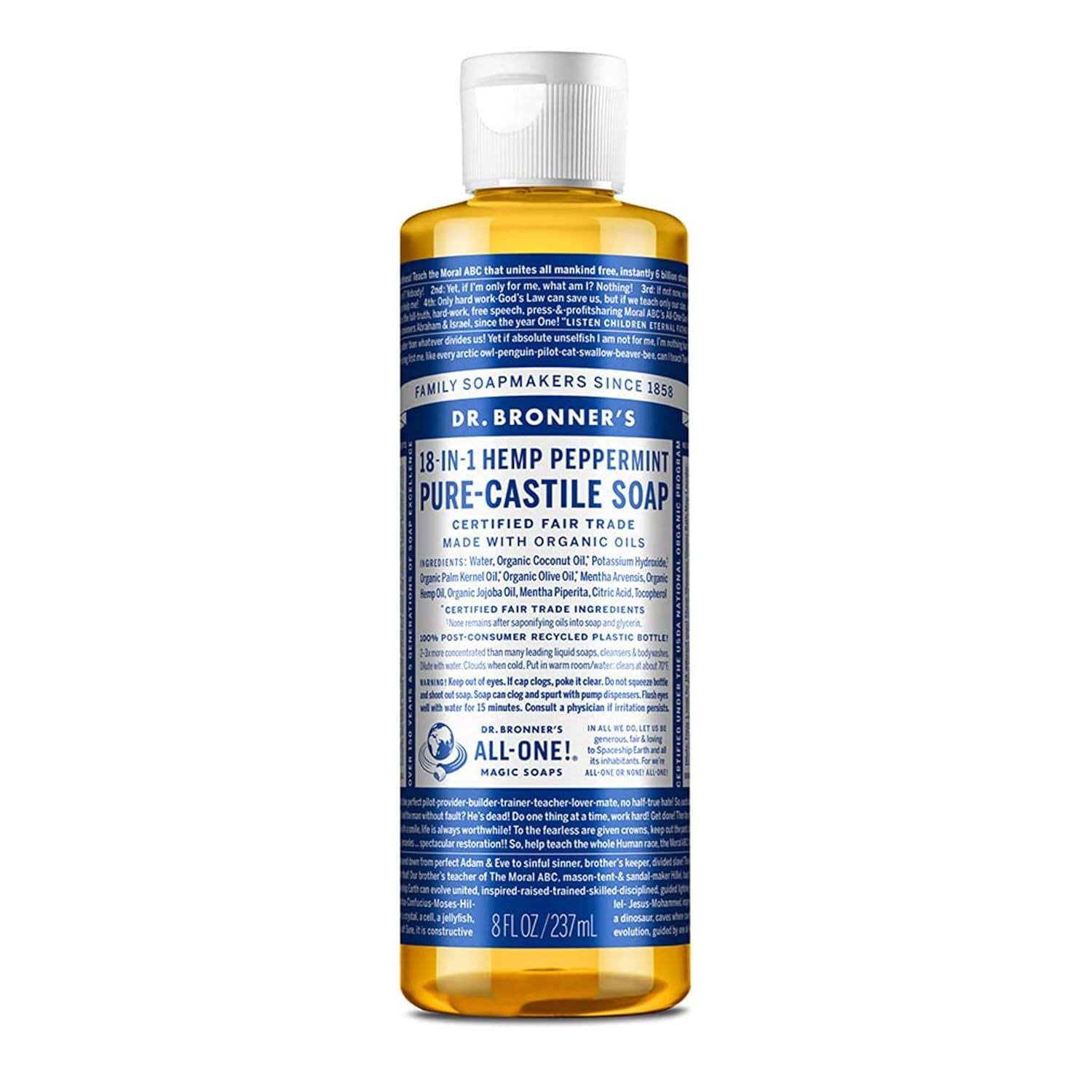 - Pure-Castile Liquid Soap (Peppermint, 8 Ounce) - Made with Organic Oils, 18-In-1 Uses: Face, Body, Hair, Laundry, Pets and Dishes, Concentrated, Vegan, Non-Gmo