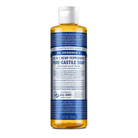 - Pure-Castile Liquid Soap (Peppermint, 8 Ounce) - Made with Organic Oils, 18-In-1 Uses: Face, Body, Hair, Laundry, Pets and Dishes, Concentrated, Vegan, Non-Gmo