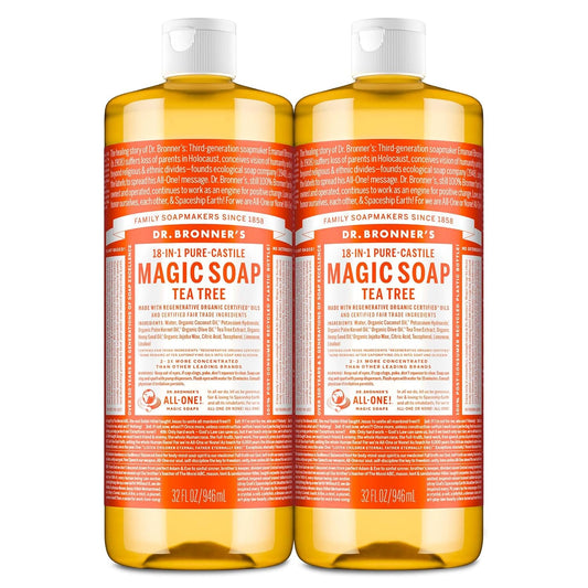 Magic Soap-Pure-Castile Liquid Soap (Tea Tree, 32 Ounce, 2-Pack)-Regenerative Organic Certified Oils, 18-In-1 Uses: Body, Hair, Laundry, Pets & Dishes, Concentrated, Vegan, Non-Gmo
