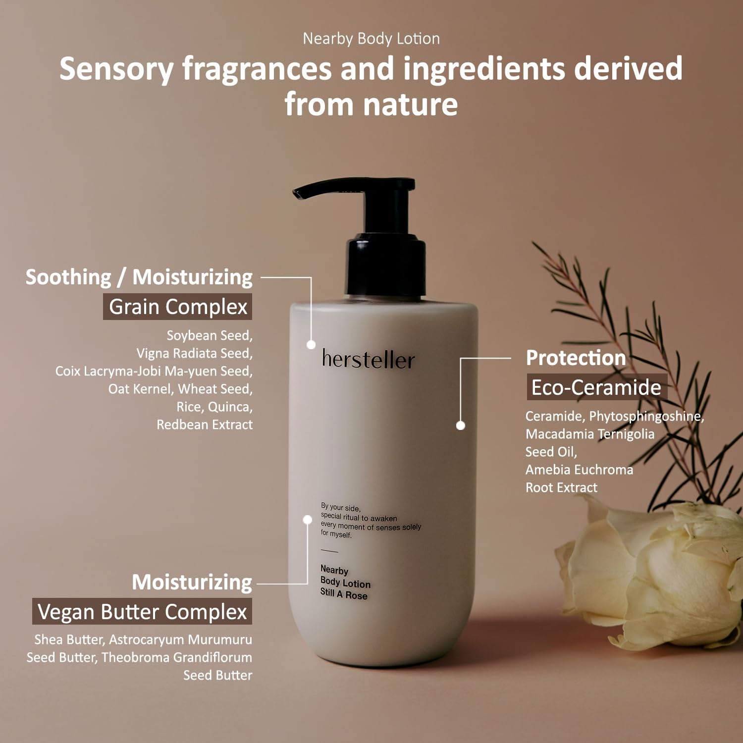 Nearby Still a Rose Vegan Body Lotion 10.1 Fl Oz - Zero-Irritation Eco-Ceramide Formula with 100% Recyclable Packaging, Non-Sticky Moisturizing