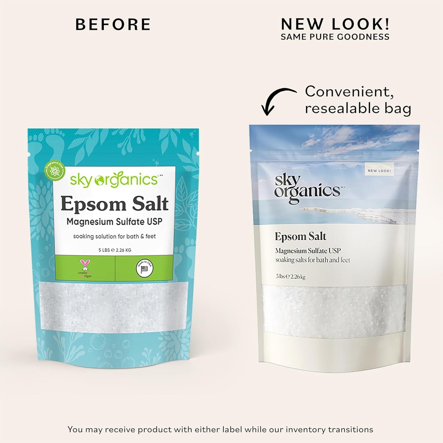 - Epsom Salt Bath Soak, 5 Lbs - Magnesium Sulfate USP - 100% Pure, Medium Grain - Unscented - Soaking Bath Salts - Resealable Bag - Natural, Vegan & Cruelty Free - Self Care - Bath & Feet