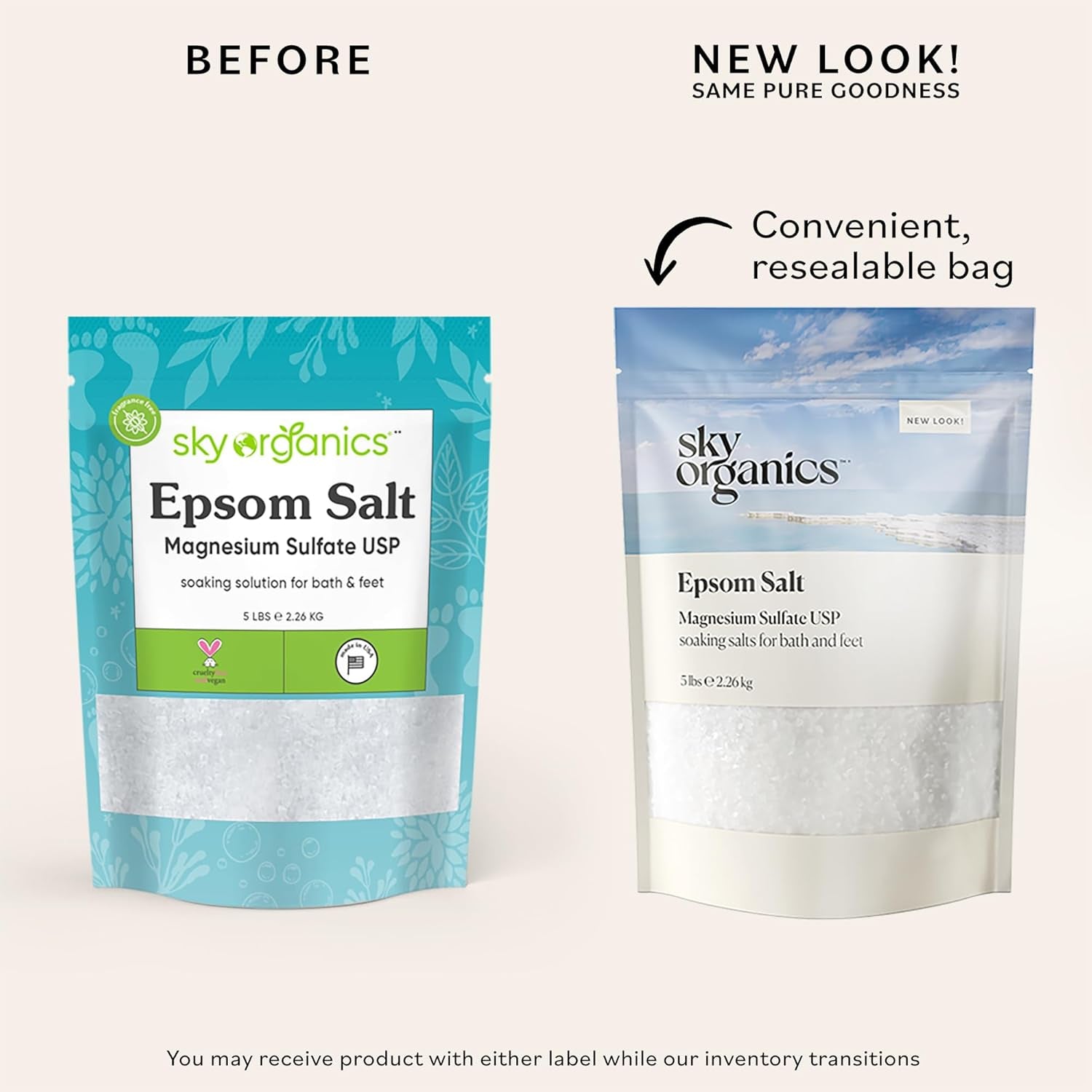 - Epsom Salt Bath Soak, 5 Lbs - Magnesium Sulfate USP - 100% Pure, Medium Grain - Unscented - Soaking Bath Salts - Resealable Bag - Natural, Vegan & Cruelty Free - Self Care - Bath & Feet