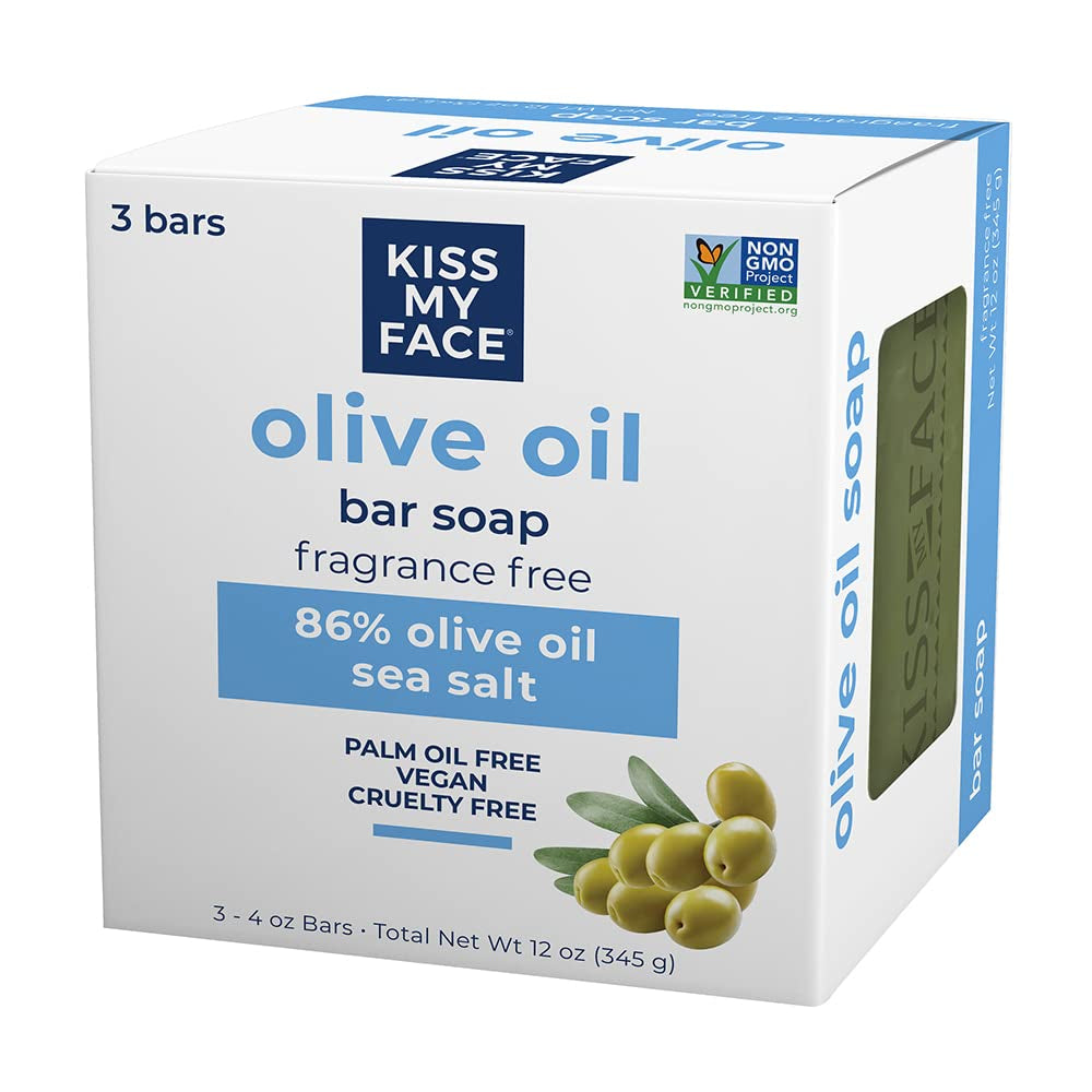 Olive Oil Fragrance Free Bar Soap, Moisturizing Bar Soap, Cruelty Free Vegan Soap, Palm Oil Free, 4 Oz - 3 Count (Pack of 1)