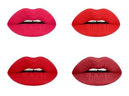 Aromi Matte Liquid Lipstick Bundle | Long-Lasting Lip Colors for Women, Magenta, Bright, True, Dark Red (Red Liquid Lipstick Bundle) | Matte Finish, Four Red Shades, Vegan, Cruelty-free, Long-Lasting