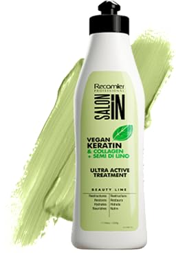 Salon In by Recamier - Vegan Keratin Hair Treatment | Vegan Keratin, Collagen & Semi Di Lino Ultra Active Hair Treatment | 17.6 oz / 500 g