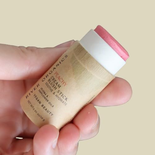 Vegan Blush Stick - Hydrating, Multi-Use Cream Blush for Cheeks, Natural, Organic ingredients, Plastic-free packaging | River Organics 0.50 oz. (Peachy)