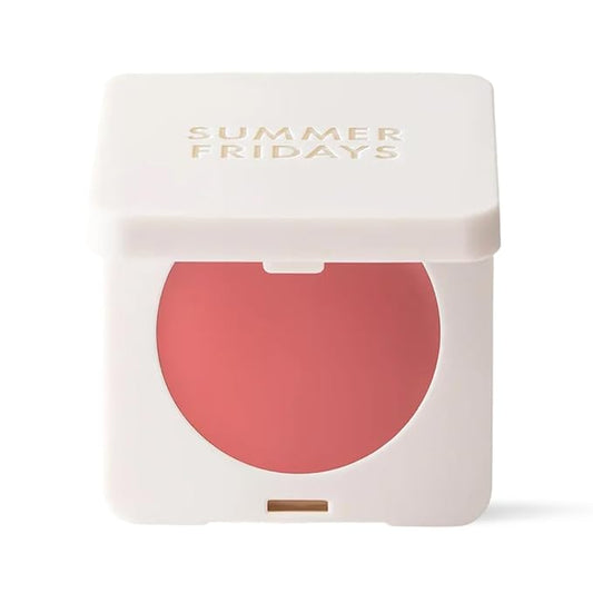 Summer Fridays Blush Butter Balm - Skincare-Infused Hydrating Cream Blush with Hyaluronic Acid, Ceramides, & Shea Butter for a Dewy Flush of Color - Cheek and Lip Tint - Soft Strawberry (0.14 Oz)