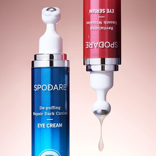 Caffeine & Retinol Eye Serum for Dark Circles, Puffiness and Wrinkles, Under Eye Cream with Hyaluronic Acid, Niacinamide & Peptides, Roller Serum with 360°Massage Ball - 0.5 fl. oz