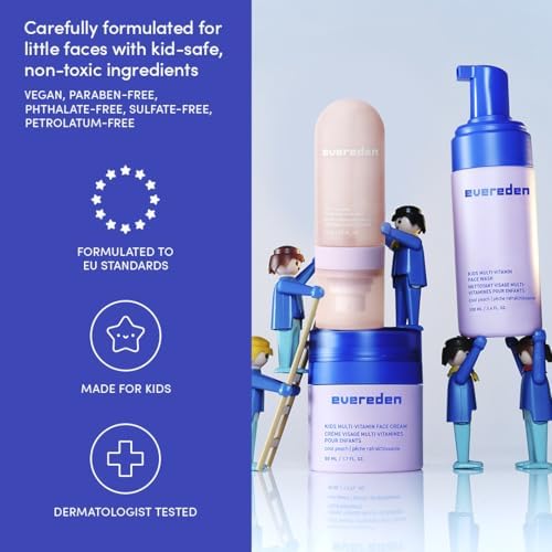 Evereden Kids Multi-Vitamin Hydrating Face Mist, Face Wash, & Kids Face Cream Set: Clean, Vegan, and Multivitamin-Rich Kids Skin Care Set for 6 & up - Moisturize & Refresh