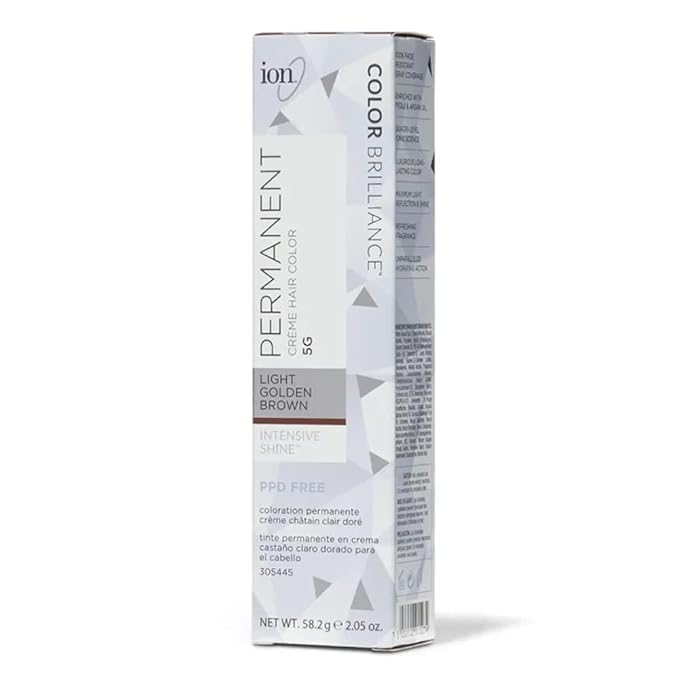 Ion Permanent Creme Hair Color 5G Light Golden Brown, Vegan, Cruelty Free, PPD Free, 100% Gray Coverage, Long Lasting, Fade Resistant Color, 2.05 oz
