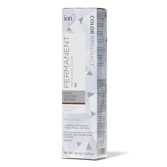 Ion Permanent Creme Hair Color 5G Light Golden Brown, Vegan, Cruelty Free, PPD Free, 100% Gray Coverage, Long Lasting, Fade Resistant Color, 2.05 oz