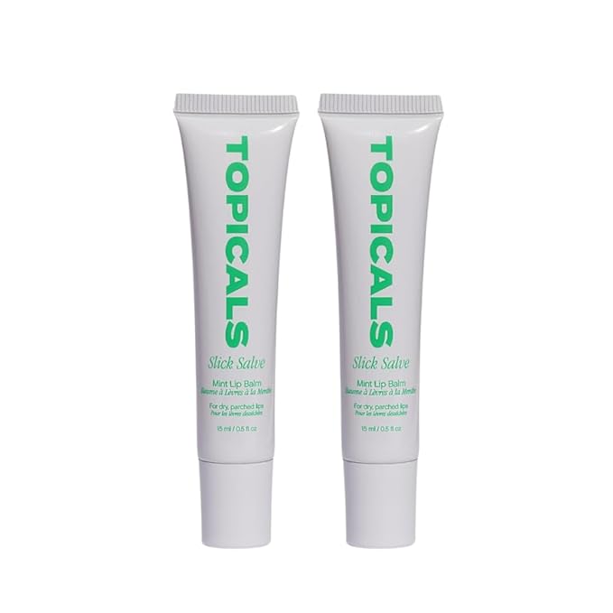 Topicals Slick Salve Mint Glossy Lip Balm | Soothes Discomfort, Strengthens Barrier & Provides Lasting Hydration & Relief | Vegan, Paraben-Free Formula w/Hyaluronic Acid (2 Pack, 0.5 Fl Oz Each)