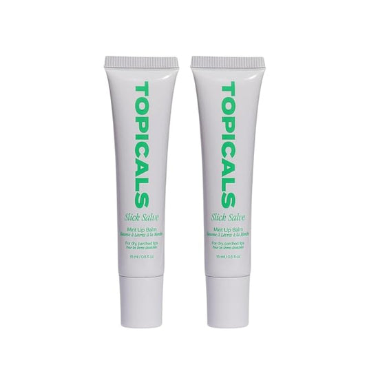 Topicals Slick Salve Mint Glossy Lip Balm | Soothes Discomfort, Strengthens Barrier & Provides Lasting Hydration & Relief | Vegan, Paraben-Free Formula w/Hyaluronic Acid (2 Pack, 0.5 Fl Oz Each)