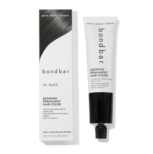 Bondbar 1N Black Bonding Permanent Creme Hair Color, Repairing hair dye for all hair types, Vegan, Built in Bonding, 2.05 Oz