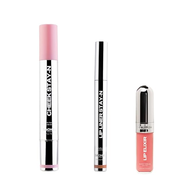 Sacheu Doll Face Bundle — High Pigment, Buildable, Long Lasting Luminous Glow in a Lightweight, Dewy Finish — Includes Lip Liner, Lip Elixir, & Cheek STAY-N