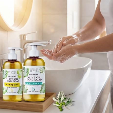 Brittanie’s Pure Castile Liquid Hand Soap Refill, Bergamot | Lavender | Lemongrass, 12 Ounce Pack of 3 | Dish Soap, Hair & Body, Home, Gentle & Pure, Natural Luxurious Oils, Vegan & Gluten Free