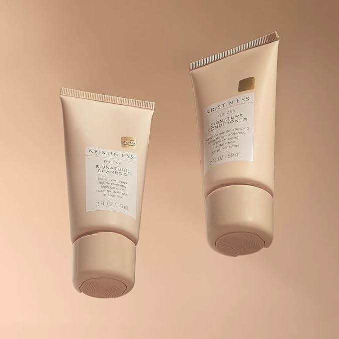 Kristin Ess Signature Travel Size Salon Shampoo + Conditioner Set for Moisture, Softness + Shine - Anti Frizz + Lightly Clarifying - Sulfate Free, Vegan + Safe for Color Treated Hair - Mini Travel Set