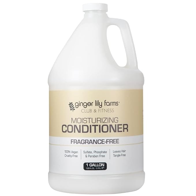 Ginger Lily Farms Club & Fitness Moisturizing Conditioner for Dry Hair, 100% Vegan & Cruelty-Free, Fragrance Free, 1 Gallon (Pack of 4)