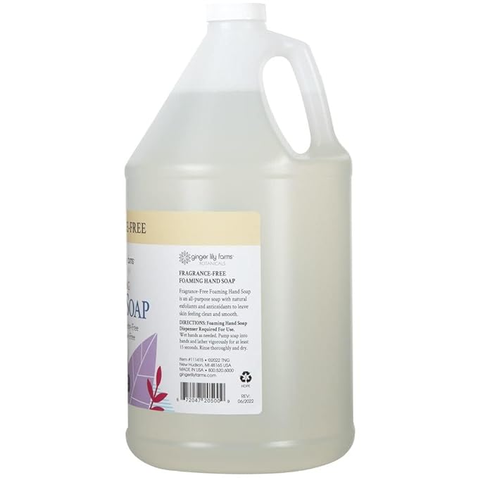 Ginger Lily Farms Botanicals All-Purpose Foaming Hand Soap Refill, Fragrance Free, 100% Vegan & Cruelty-Free, Unscented, 1 Gallon (Pack of 4)