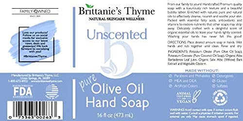 Brittanie’s Pure Castile Liquid Soap Refill, Unscented, 16 Ounce | Dish Soap, Hair & Body, Home, Gentle and Pure, Made with Natural Luxurious Oils, Vegan & Gluten Free Non-GMO