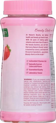 Nature's Bounty Optimal Solutions Hair,Skin & Nails Vitamin Gummies with Biotin,2500 mcg,Strawberry,80 Count (Pack of 3)