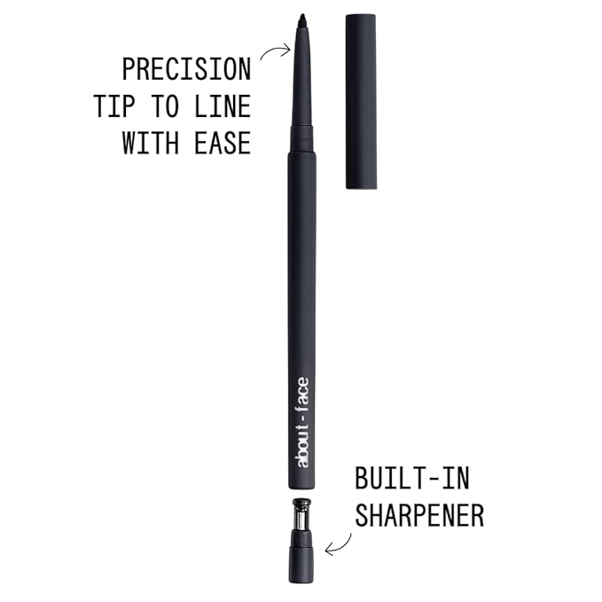 about-face Line Artist Longwear Gel Eyeliner Into The Void – High-Definition, Smudge-Proof, Waterproof, Matte Finish – Built-In Sharpener – Vegan, Cruelty-Free, Clean Beauty – 0.012 oz (Matte Black)