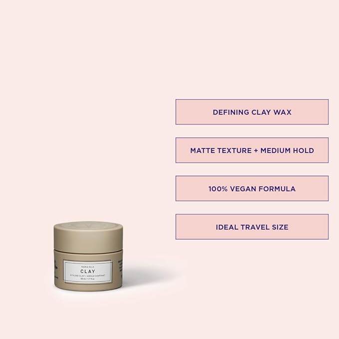 Maria Nila Minerals Clay, 1.7 Fl Oz / 50 ml, Hold 3/5, For all Hairstyles, Defining Wax Gives Matte Texture, 100% Vegan & Sulfate/Paraben free