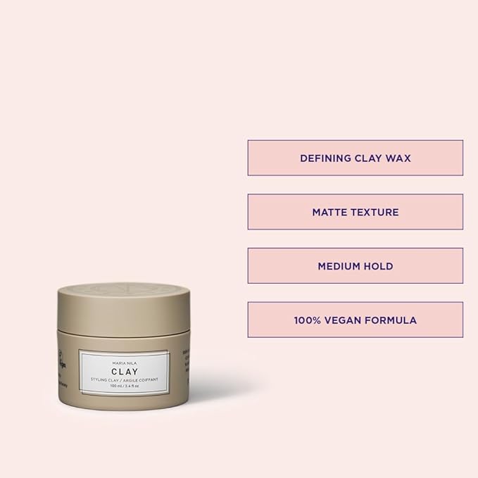 Maria Nila Minerals Clay, 3.4 Fl Oz / 100 ml, Hold 3/5, For all Hairstyles, Defining Wax Gives Matte Texture, 100% Vegan & Sulfate/Paraben free