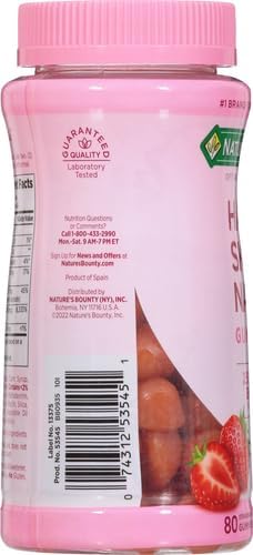 Nature's Bounty Optimal Solutions Hair,Skin & Nails Vitamin Gummies with Biotin,2500 mcg,Strawberry,80 Count (Pack of 3)