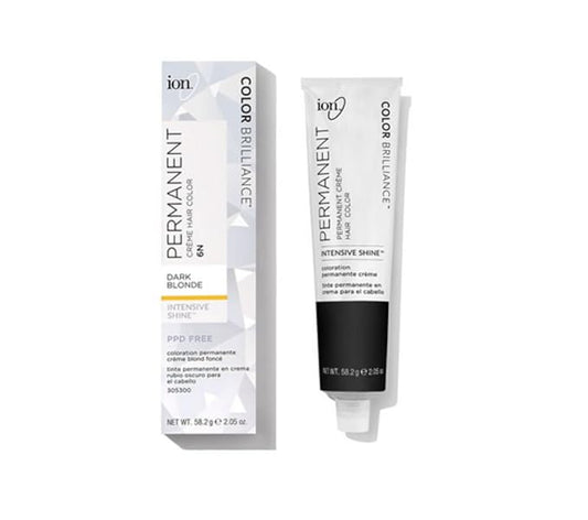 Ion Permanent Creme Hair Color 6N Dark Blonde, Vegan, Cruelty Free, PPD Free, 100% Gray Coverage, Long Lasting, Fade Resistant Color, 2.05 oz