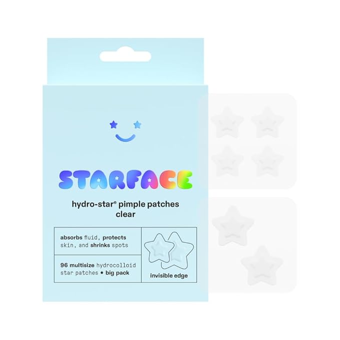 Starface Hydro-Star Clear BIG PACK, Invisible Hydrocolloid Pimple Patches, Two Sizes, Clinically Proven Spot Shrinking in 6 Hrs, Absorb Fluid, Reduce Redness, Vegan, Cruelty-Free Skincare (96 Count)
