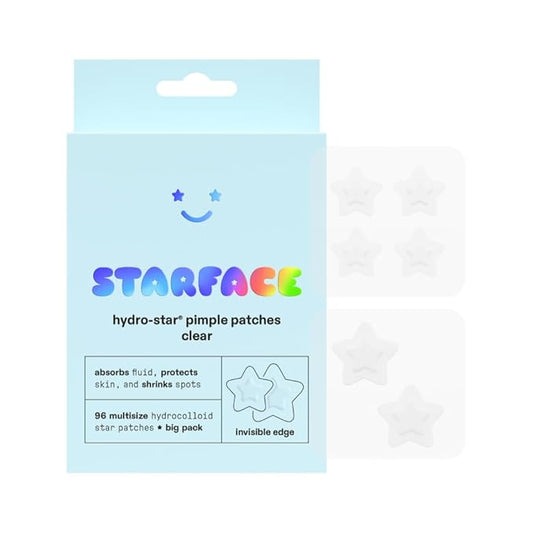 Starface Hydro-Star Clear BIG PACK, Invisible Hydrocolloid Pimple Patches, Two Sizes, Clinically Proven Spot Shrinking in 6 Hrs, Absorb Fluid, Reduce Redness, Vegan, Cruelty-Free Skincare (96 Count)