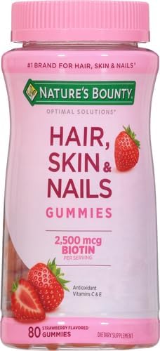Nature's Bounty Optimal Solutions Hair,Skin & Nails Vitamin Gummies with Biotin,2500 mcg,Strawberry,80 Count (Pack of 3)