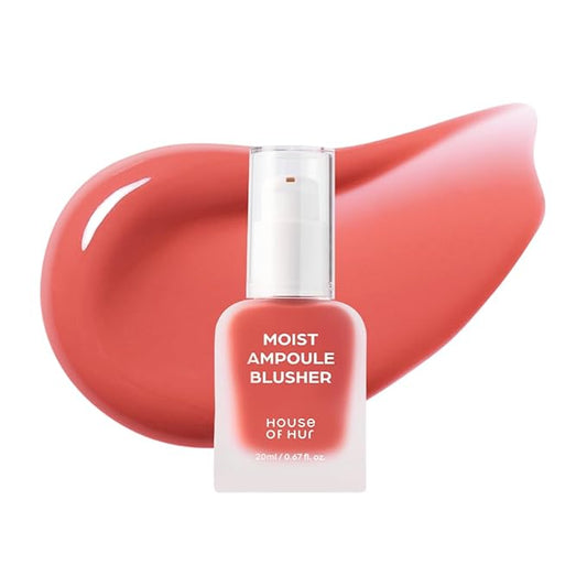 House of Hur Moist Ampoule Blusher with 50% Moisture Essence | Hydrating & Long-Lasting Blush | 0.67 fl.oz (9 Shades) (Peach Coral)