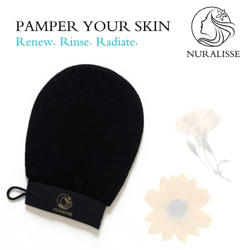 Skincare Premium Exfoliating Mitt – Vegan Viscose exfoliating Kessa Glove for Self-Tan Removal, Keratosis Pilaris & Smooth, Radiant Skin (Black, 1 Mitt)