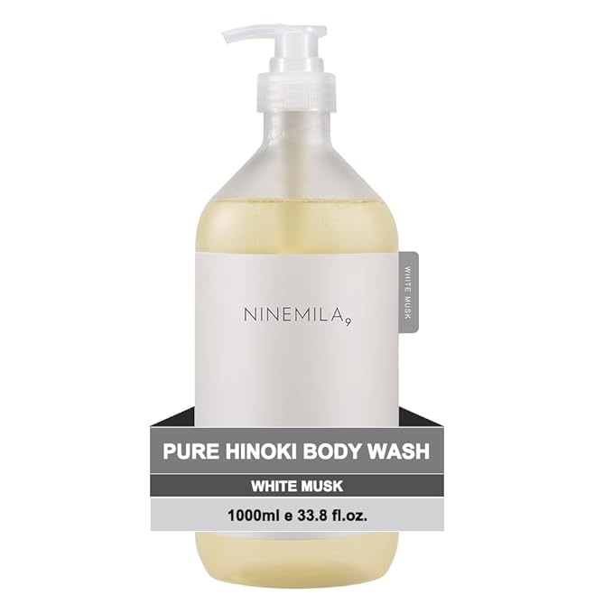 NINEMILA Pure Hinoki Body Wash, White Musk, 1000ml(33.8 fl oz) Family Size – Gentle Daily Body Cleanser for a Calm, Spa-Like Shower Experience