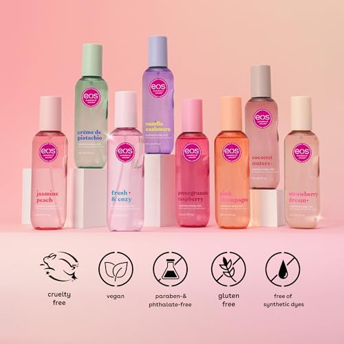 eos Cashmere Body Mist, Pomegranate Raspberry, Body Spray for Women, Hair Mist, Fruity, Moisturizing, Hyaluronic Acid, Glycerin, Vegan, Cruelty-free, 6 fl oz
