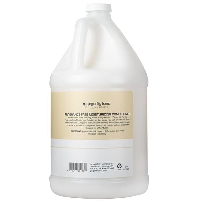 Ginger Lily Farms Club & Fitness Moisturizing Conditioner for Dry Hair, 100% Vegan & Cruelty-Free, Fragrance Free, 1 Gallon (Pack of 4)