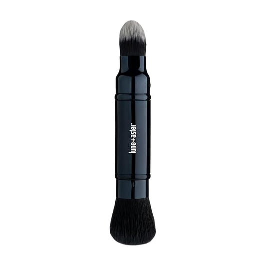 Lune+Aster Complexion Duo Brush | Retractable Makeup Brush With Two Ends For Application Of Cream, Liquid And Powder. Made with Alumium Handle, Vegan Bristles.