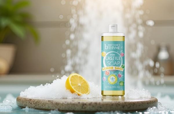 Brittanie’s Pure Castile Liquid Soap Refill, Lemon Sage, 32 Ounce Pack of 2 | Dish Soap, Hair & Body, Home, Gentle and Pure, Made with Natural Luxurious Oils, Vegan & Gluten Free Non-GMO