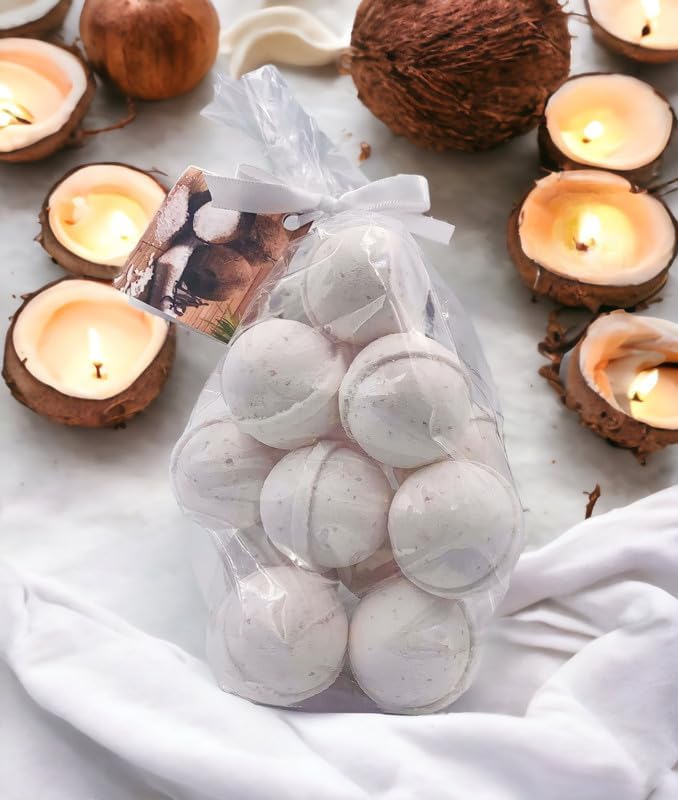 Bath Bombs 14 Set 1 oz/ea, USA Handmade | Shea & Coco Butter | Moisturizng Dry Skin | Gift Idea | Natural Ingredients | Vegan & Cruelty Free | Essential Oils Aromatheraphy - Caribbean Coconut
