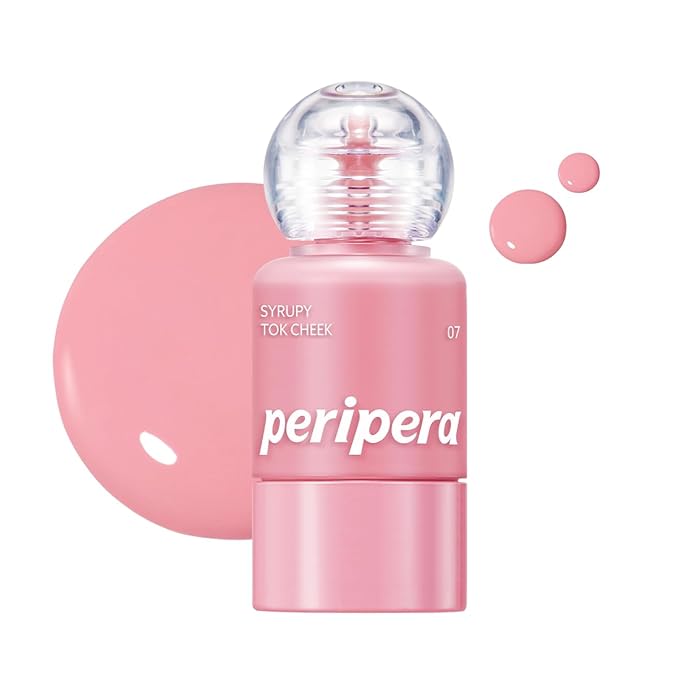PERIPERA SYRUPY TOK CHEEK 15 Colors, Liquid Blush, Dewy Finish and Hydrates All day, Soft Velvet Texture Face Cheek Tint (07 AIRY PINK)