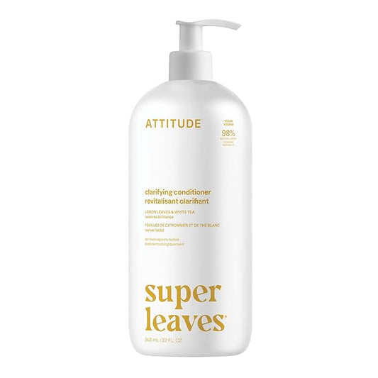 ATTITUDE Clarifying Hair Conditioner, Restores Shine, Naturally Derived Ingredients, Vegan Detangler, Dermatologically Tested, Lemon Leaves and White Tea, 32 Fl Oz