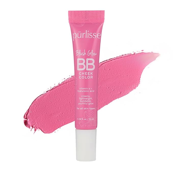 pūrlisse Blush Glow BB Cheek Color - Dewy Liquid Blush for Cheeks - Enriched with Vitamin E & Hyaluronic Acid - Creamy, Lightweight & Buildable - Hydrating & Nourishing - Petal Pink (0.34 Fl oz)