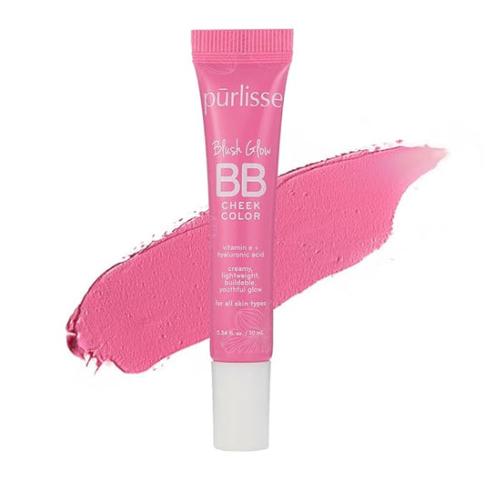pūrlisse Blush Glow BB Cheek Color - Dewy Liquid Blush for Cheeks - Enriched with Vitamin E & Hyaluronic Acid - Creamy, Lightweight & Buildable - Hydrating & Nourishing - Petal Pink (0.34 Fl oz)