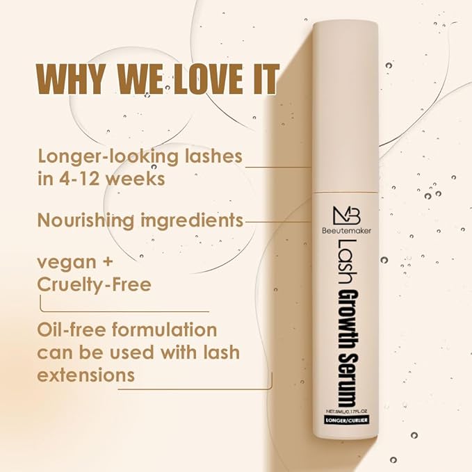 Eyelash Growth Serum– 0.17 Fl. Oz./5mlEyelash Growth Serum with Advanced Formula to Boost Longer Fuller and Thicker Looking Lashes - Vegan & Cruelty-Free for Sensitive Eyes