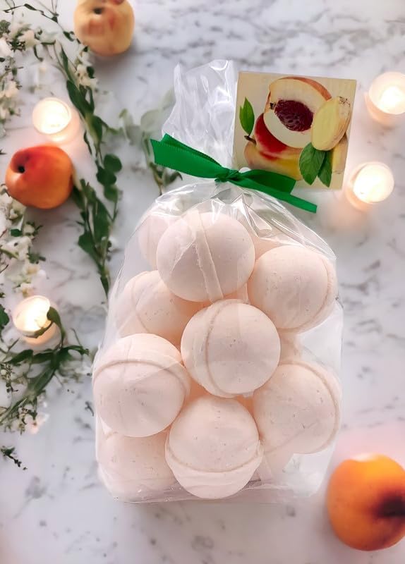 Bath Bombs 14 Set 1 oz/ea, Natural and Organic, USA Handmade | Aromatic Bath Fizzies | Nourishing, Shea & Coco Butter | Gift Set | Vegan & Cruelty-Free, Soothing & Calming - Ginger Peach