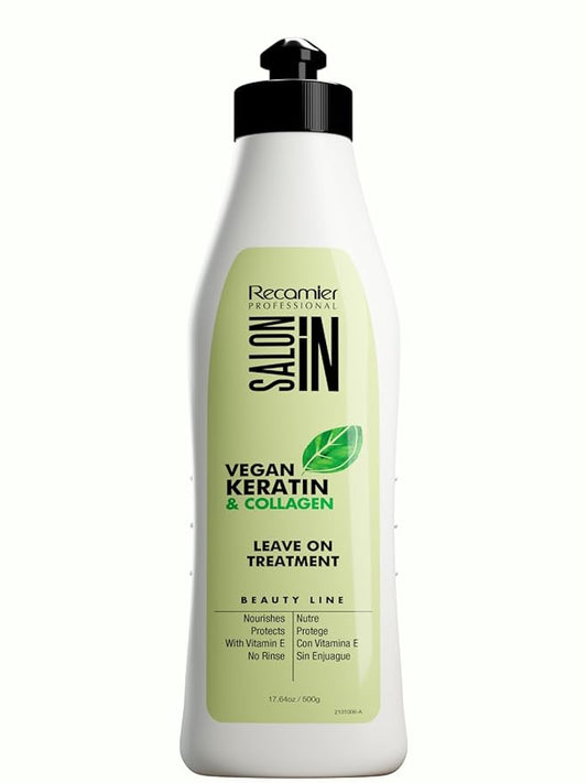 Salon In by Recamier - Vegan Keratin Leave-On Treatment | Vegan Keratin & Collagen Hair Leave-On Treatment | 17.6 oz / 500 g