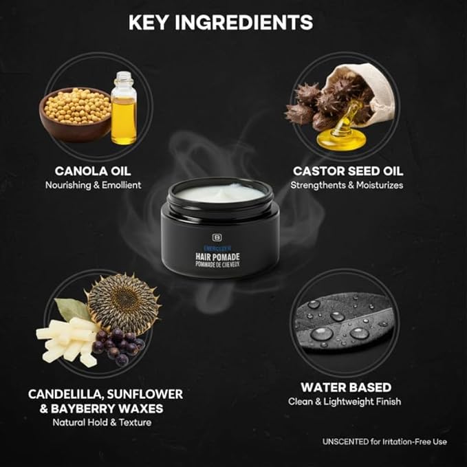 Scent Free Medium Hold Vegan Pomade for Men - EWG VERIFIED, Water Based All Natural Flake Free for All Day Hold and Hairstyles