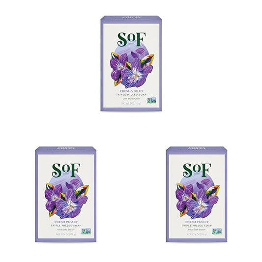 South Of France Natural Body Care Triple Milled Large 6OZ Bar Soap (Violet Bouquet, 1 Bar) (Pack of 3)